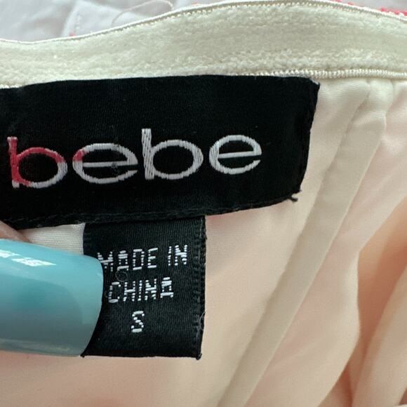 BEBE Womens Dress Small Coral Pink Lace Mini Sheath Retro Y2K Coquette Party - Picture 5 of 10